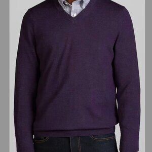 Jos. A. Bank Tailored Fit Merino Wool V-Neck Sweater - Big 2X colour:purple